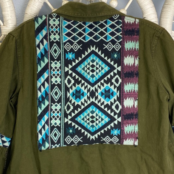 Beautiful Stories Olive Green Embroidered Bell Sleeve Utility Jacket S Boho Art - Picture 8 of 12